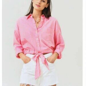 Xirena Women's Kytt Barbiecore Striped 100% Cotton Button-down Front Tie Medium